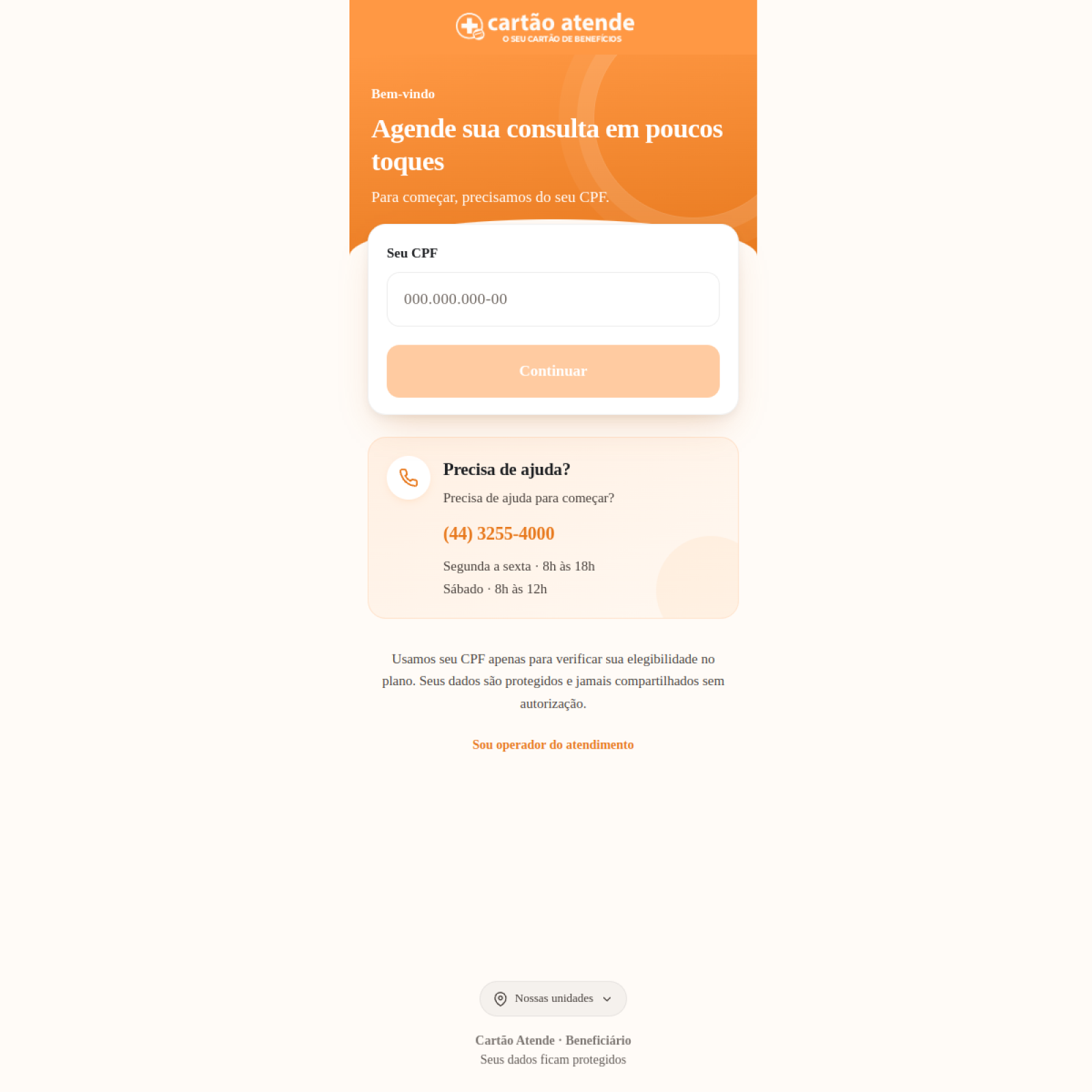 Agendamento Cartão Atende — Beneficiário (site real)